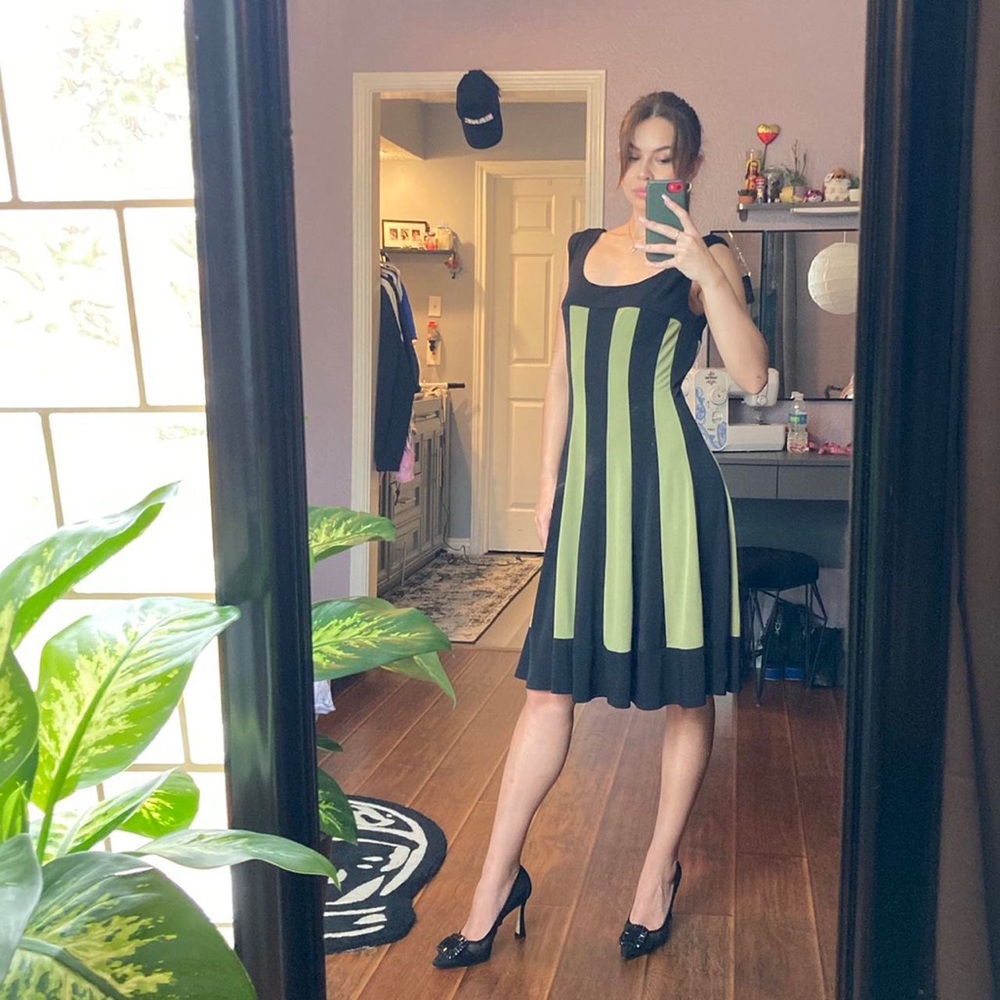 Green and black striped dress 
From Connected Apparel in the late 90s